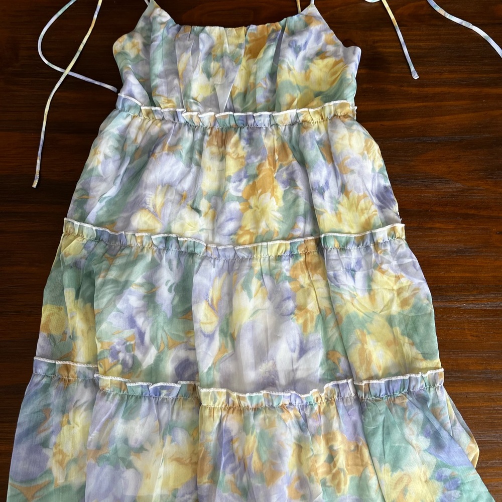 Yellow and Purple High Low Sundress with Ruched Bodice - Picture 4 of 5